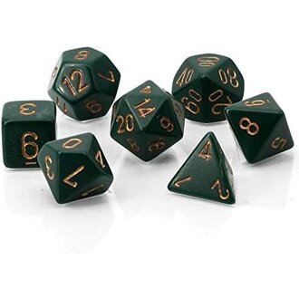 Chessex 7 dés polyédriques opaques vert foncé avec chiffres cuivrés