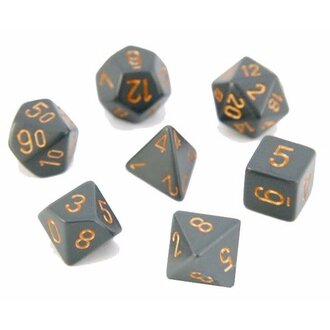 Chessex 7 dés polyédriques opaques gris foncé avec chiffres cuivrés