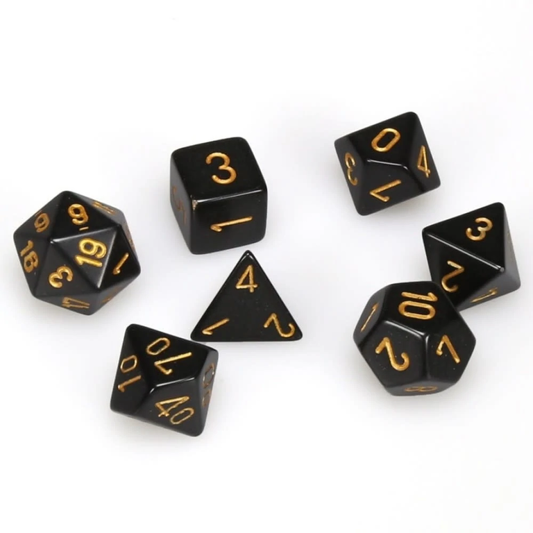 Chessex 7 dés polyédriques opaques noir avec chiffres dorés