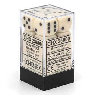 Chessex 12 dés 6 16mm opaques ivoire avec points noirs