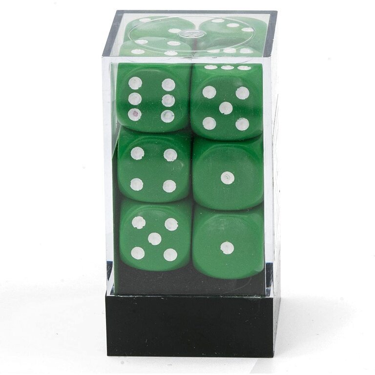 Chessex 12 dés 6 16mm opaques vert avec points blancs