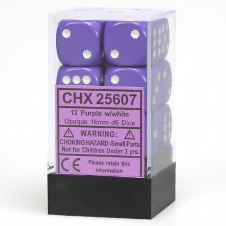Chessex 12 dés 6 16mm opaques violet avec points blancs