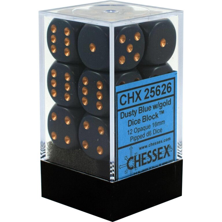 Chessex 12 dés 6 16mm opaques bleu foncé avec points cuivrés
