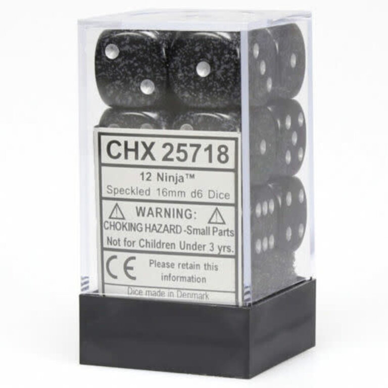 Chessex 12 dés 6 16mm picotés ''Ninja''