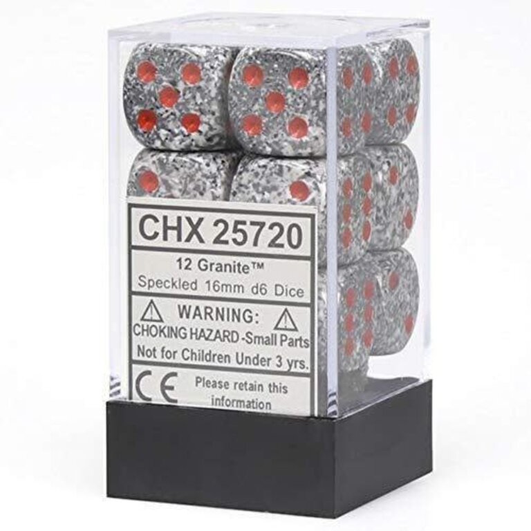 Chessex 12 dés 6 16mm picotés ''Granite''