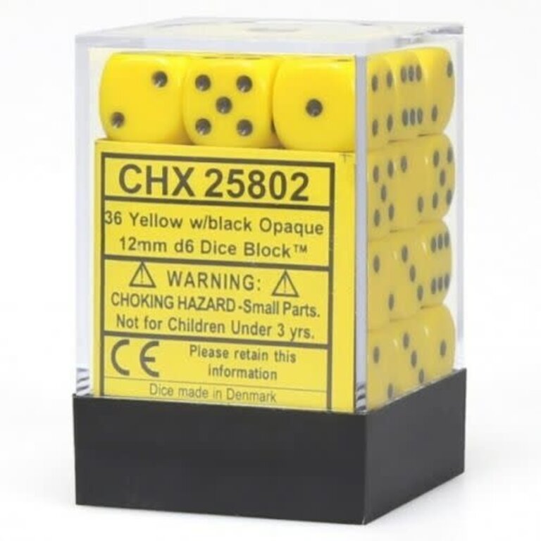 Chessex 36 dés 6 12mm opaques jaune avec points noirs