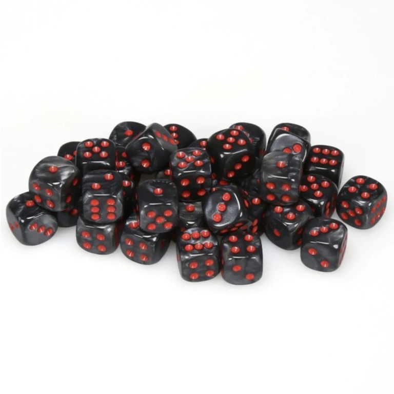 Chessex 36 dés 6 12mm velvet - Velvet noir avec points rouges