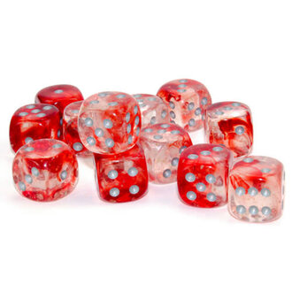 Chessex 36 dés 6 12mm Nebula Luminary rouge avec chiffres argentés