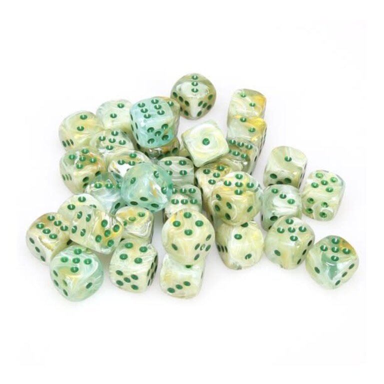 Chessex 36 dés 6 12mm marbrés verts avec points vert foncé