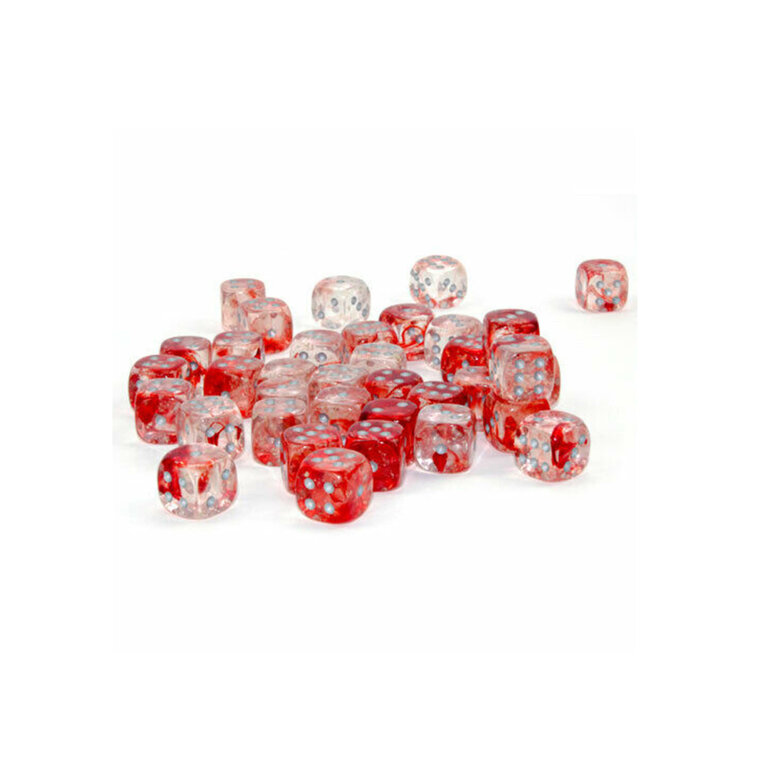 Chessex 12 dés 6 16mm Nebula Luminary rouge avec chiffres argentés