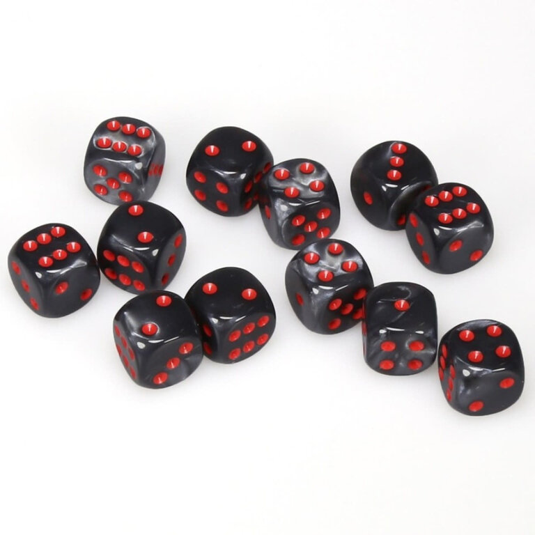 Chessex 12 dés 6 16mm Velvet noir avec points rouges