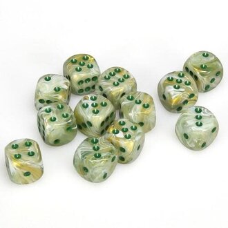 Chessex 12 dés 6 16mm marbré vert avec points verts