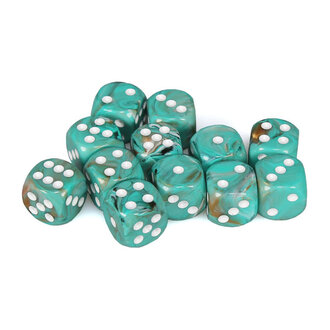 Chessex 12 dés 6 16mm marbré Oxy-Copper avec points blancs