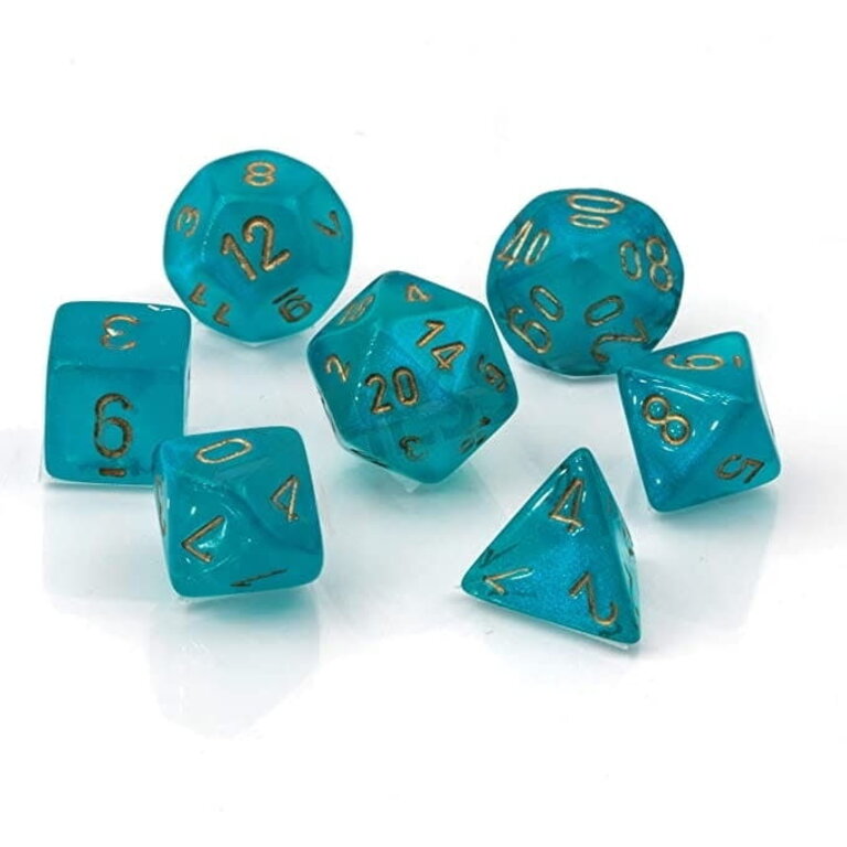 Chessex 7 dés polyédriques Borealis Luminary - Sarcelle avec chiffres dorés