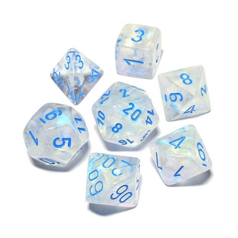 Chessex 7 dés polyédriques Borealis Luminary - Glaçons avec chiffres bleus
