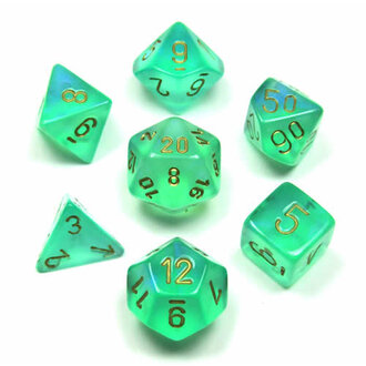 Chessex 7 dés polyédriques Borealis Luminary - Vert pâle avec chiffres dorés