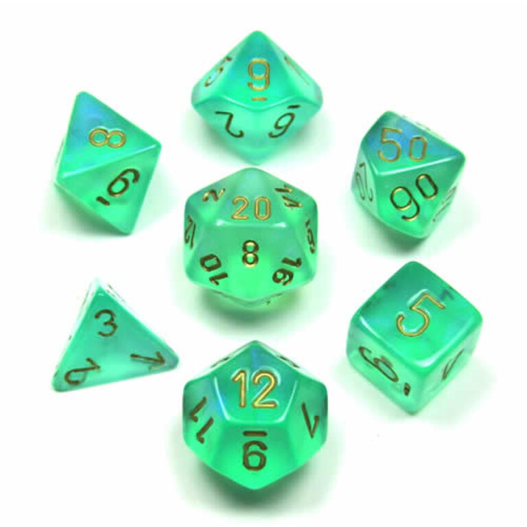 Chessex 7 dés polyédriques Borealis Luminary - Vert pâle avec chiffres dorés