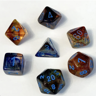 Chessex 7 dés polyédriques Nebula Luminary primaire avec chiffres bleus