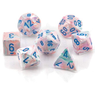 Chessex 7 dés polyédriques Festive Pop Art avec chiffres bleus