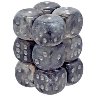 Chessex 12 dés 6 16mm Borealis Luminary - Gris fumée avec picots argent