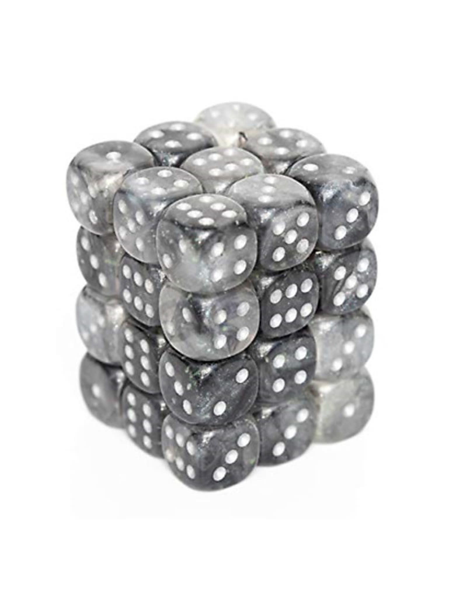 36 dés 6 12mm Gemini cuivre/acier avec points blancs