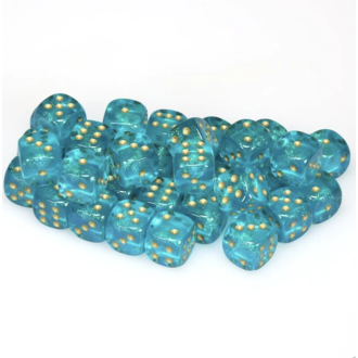Chessex 36 dés 6 12mm Borealis Luminary - Sarcelle avec picots dorés