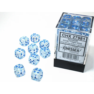 Chessex 36 dés 6 12mm Borealis Luminary - Glaçons avec picots bleus