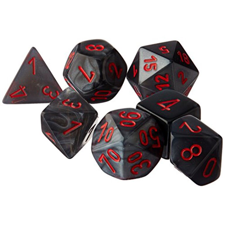 Chessex 7 dés polyédriques Velvet noir avec chiffres rouges