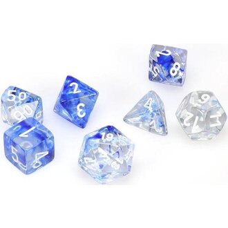 Chessex 7 dés polyédriques Nebula bleu foncé avec chiffres blancs