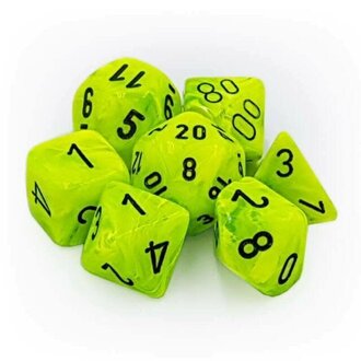 Chessex 7 dés polyédriques Vortex Vert Pétant avec chiffres noirs