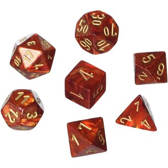 Chessex 7 dés polyédriques Scarab Scarlet avec chiffres dorés