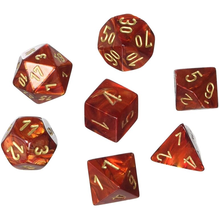 Chessex 7 dés polyédriques Scarab Scarlet avec chiffres dorés