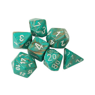 Chessex 7 dés polyédriques marbrés Oxy-Copper avec chiffres blancs