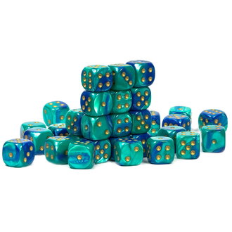 Chessex 36 dés 6 12mm Gemini bleu/sarcelle avec points or