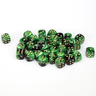 Chessex 36 dés 6 12mm Gemini noir/vert avec points dorés