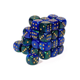 Chessex 36 dés 6 12mm Gemini bleu/vert avec points dorés