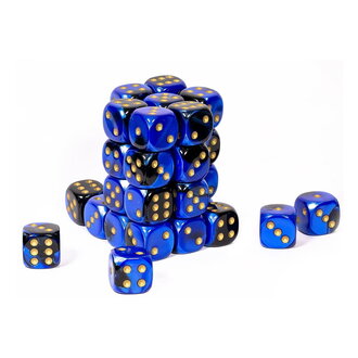 Chessex 36 dés 6 12mm Gemini noir/bleu avec points dorés