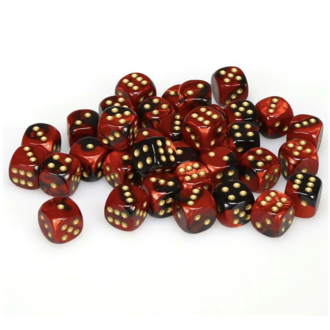 Chessex 36 dés 6 12mm Gemini rouge/noir avec points dorés