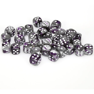 Chessex 36 dés 6 12mm Gemini violet/acier avec points blancs