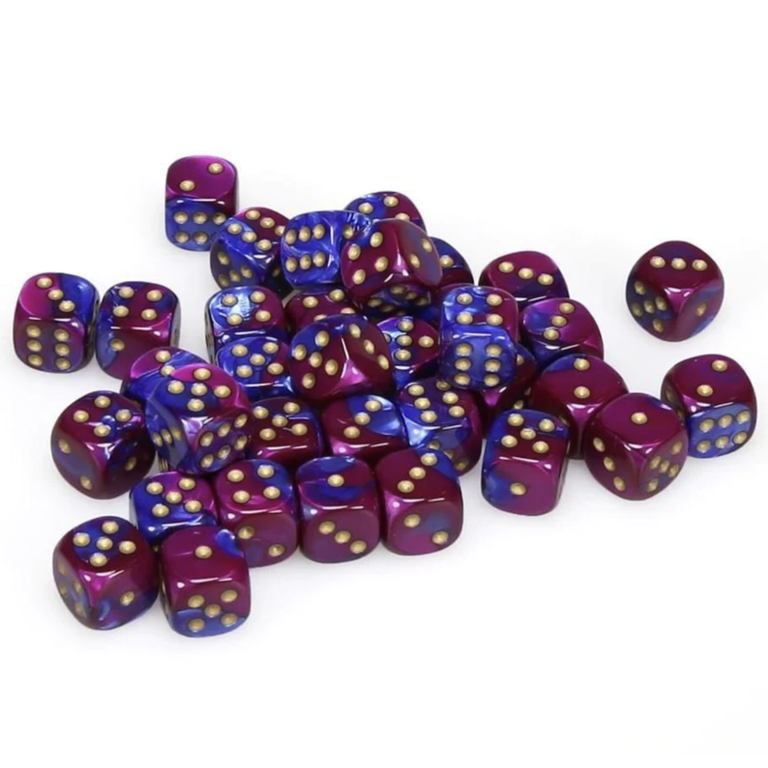 Chessex 36 dés 6 12mm Gemini bleu/violet avec points dorés