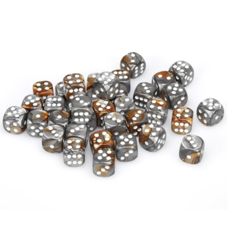 Chessex 36 dés 6 12mm Gemini cuivre/acier avec points blancs