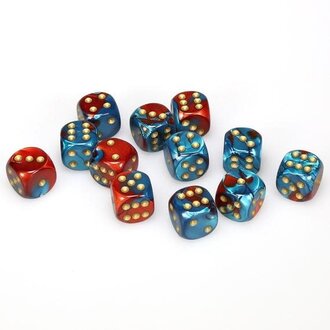 Chessex 12 dés 6 16mm Gemini rouge/sarcelle avec points or