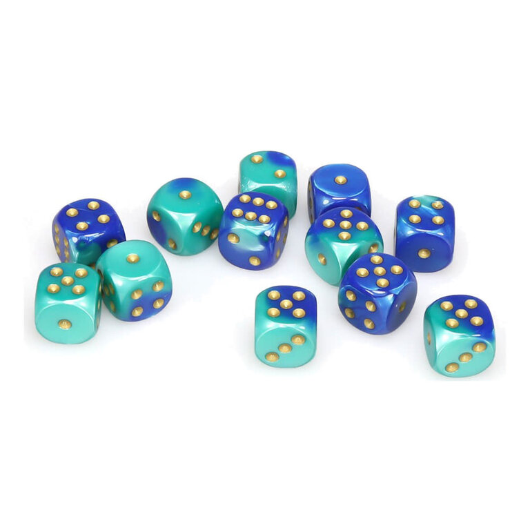 Chessex 12 dés 6 16mm Gemini bleu/sarcelle avec points or