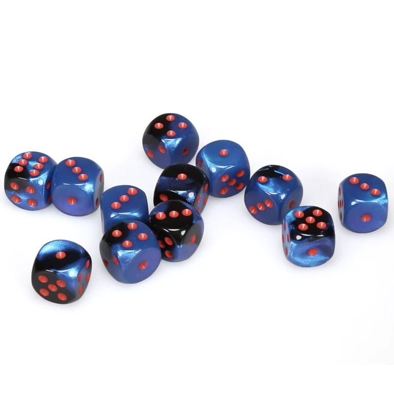 Chessex 12 dés 6 16mm Gemini ciel noir étoilé avec points rouges