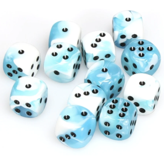 Chessex 12 dés 6 16mm Gemini turquoise/blanc avec points noirs