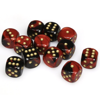 Chessex 12 dés 6 16mm Gemini noir/rouge avec points dorés