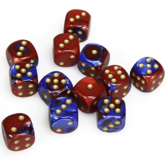 Chessex 12 dés 6 16mm Gemini bleu/rouge avec points dorés