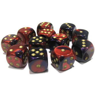 Chessex 12 dés 6 16mm Gemini violet/rouge avec points dorés