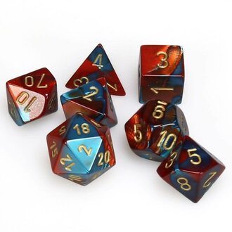 Chessex 7 dés polyédriques Gemini rouge/sarcelle avec chiffres or
