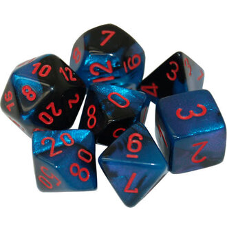 Chessex 7 dés polyédriques Gemini ciel noir étoilé avec chiffres rouges